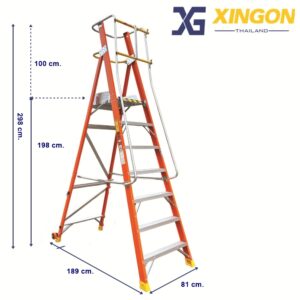 บันไดแพลตฟอร์ม ไฟเบอร์กลาส ติดล้อ 7ฟุต มีราวจับ และกันตก XG-152FD7 - Image 2