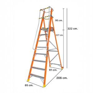บันไดแพลตฟอร์ม ไฟเบอร์กลาส ติดล้อ 8ฟุต มีราวจับ และกันตก XG-152FD8 - Image 2
