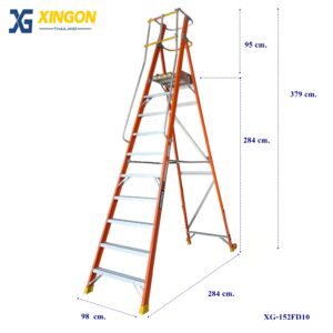 บันไดแพลตฟอร์ม ไฟเบอร์กลาส ติดล้อ 10ฟุต มีราวจับ และกันตก XG-152FD10 - Image 2