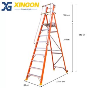 บันไดแพลตฟอร์ม ไฟเบอร์กลาส ติดล้อ 9ฟุต มีราวจับ และกันตก XG-152FD9 - Image 2