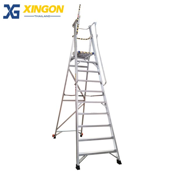 บันไดอลูมิเนียมติดล้อ10ฟุตมีราวจับและกันตก XG-152A10