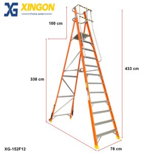 บันไดแพลตฟอร์ม ไฟเบอร์กลาส ติดล้อ 12ฟุต มีราวจับ และกันตก XG-152FD12 - Image 2