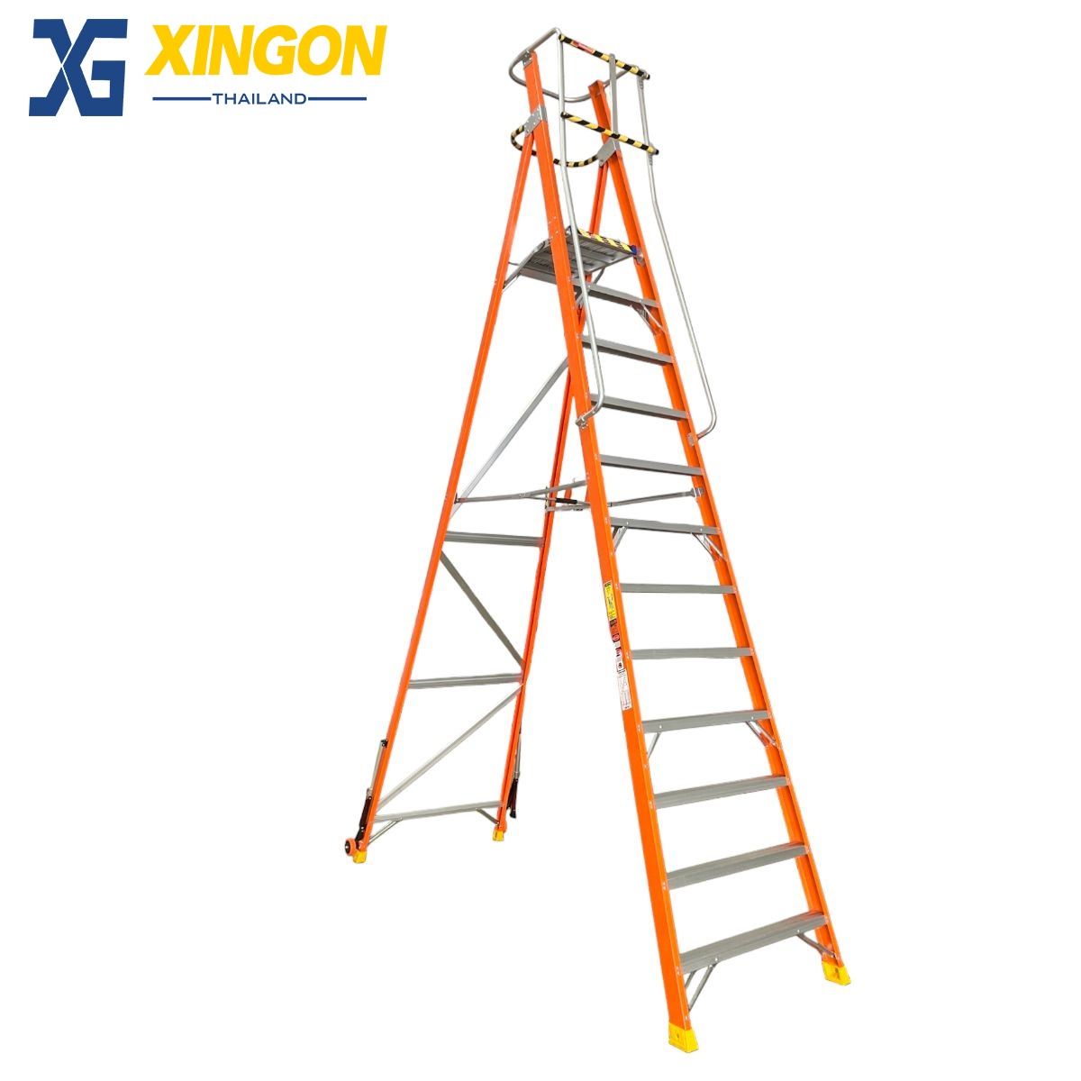 บันไดแพลตฟอร์ม ไฟเบอร์กลาส ติดล้อ 12ฟุต มีราวจับ และกันตก XG-152FD12 - Image 3