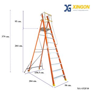 บันไดแพลตฟอร์ม ไฟเบอร์กลาส ติดล้อ 10ฟุต มีราวจับ และขาค้ำ XG-152F10 - Image 5