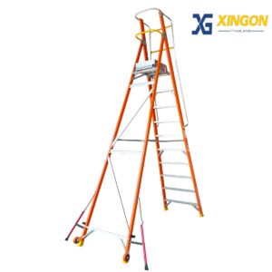 บันไดแพลตฟอร์ม ไฟเบอร์กลาส ติดล้อ 10ฟุต มีราวจับ และขาค้ำ XG-152F10 - Image 7