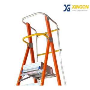 บันไดแพลตฟอร์ม ไฟเบอร์กลาส ติดล้อ 10ฟุต มีราวจับ และขาค้ำ XG-152F10 - Image 9