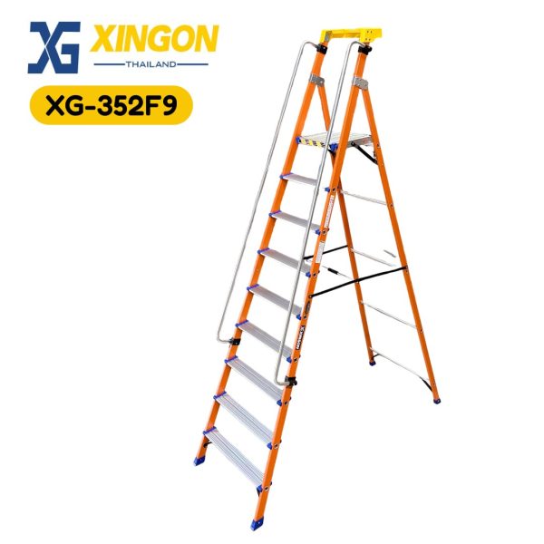 บันไดแพลตฟอร์มไฟเบอร์กลาสมีราวจับ รุ่นจัมโบ้9ฟุต XG-352F9 (สินค้าใหม่)