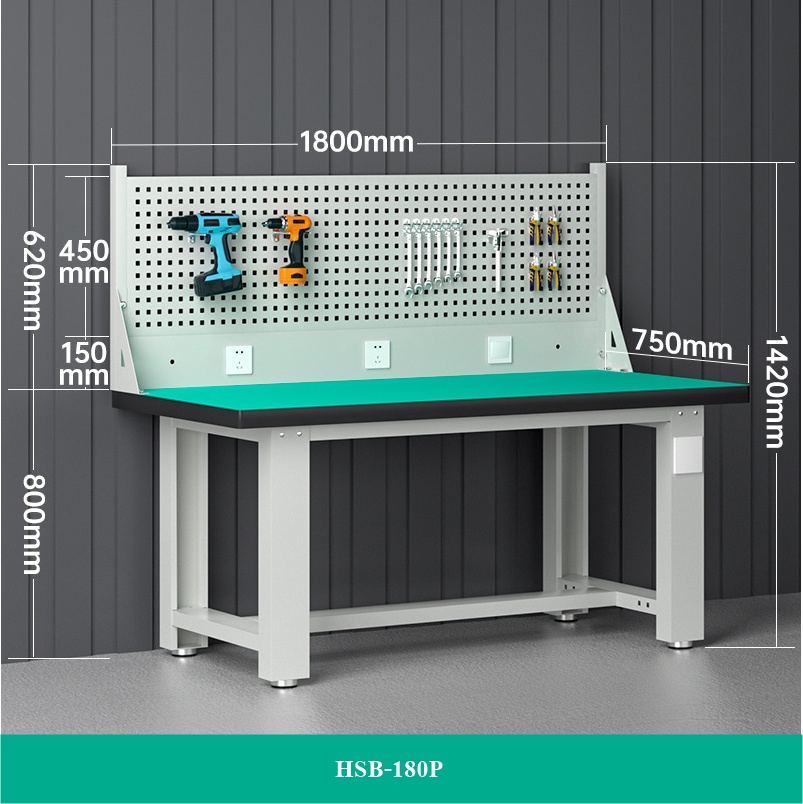 โต๊ะทำงานช่างESDมีแผงแขวนเครื่องมือ 180x75x80 CM.รับน้ำหนักได้1000กก. HSB-180P - Image 4