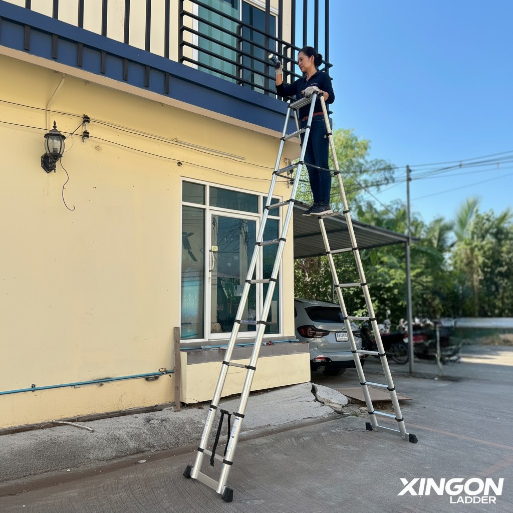 บันไดอลูมิเนียมยืดหดได้ทรงเอ3.8เมตร XG-130A38 - Image 3