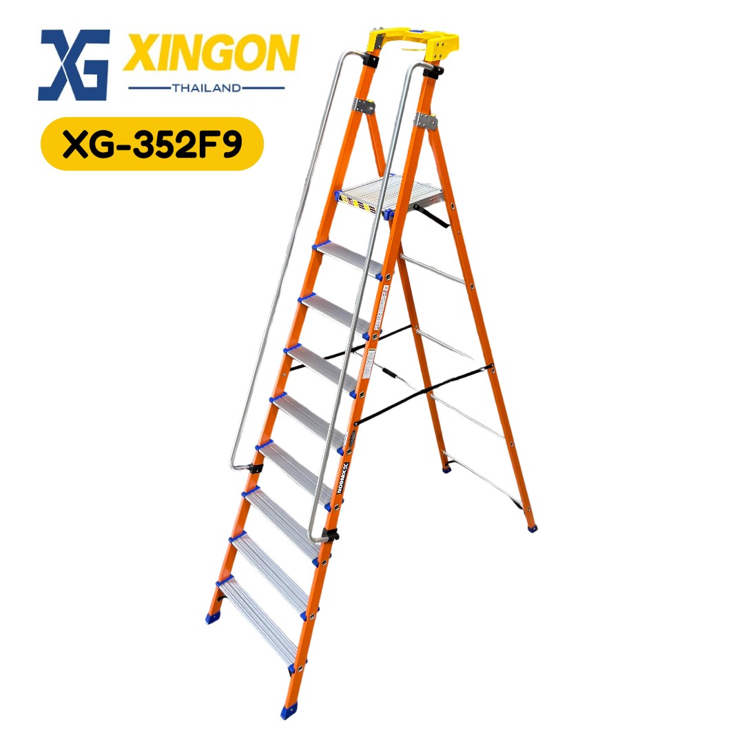 บันไดแพลตฟอร์มไฟเบอร์กลาสมีราวจับ รุ่นจัมโบ้9ฟุต XG-352F9 (สินค้าใหม่) - Image 2