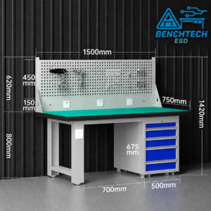 โต๊ะทำงานช่างอเนกประสงค์ESD 150x75x80 cm.มีลิ้นชัก4ชั้น HSB-150GB - Image 2