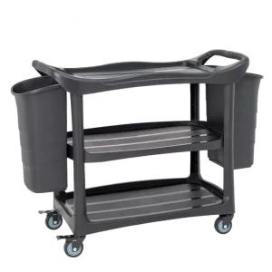 รถเข็นพลาสติกเก็บจาน-เศษอาหาร 3ชั้น ถังใหญ่2ใบ  PP130-31D