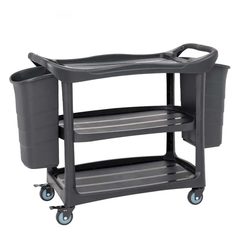 รถเข็นพลาสติกเก็บจาน-เศษอาหาร 3ชั้น ถังใหญ่2ใบ PP130-31D