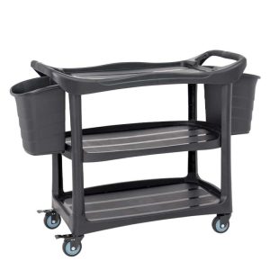 รถเข็นพลาสติกเก็บจาน-เศษอาหาร 3ชั้น ถังเล็ก2ใบ  PP130-38D