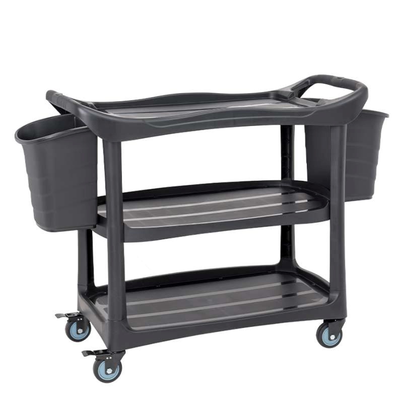 รถเข็นพลาสติกเก็บจาน-เศษอาหาร 3ชั้น ถังเล็ก2ใบ PP130-38D